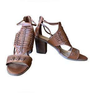 Merona Womens Sandals Kerina Brown Cognac Strappy Block Heel 10 Open Toe Strappy